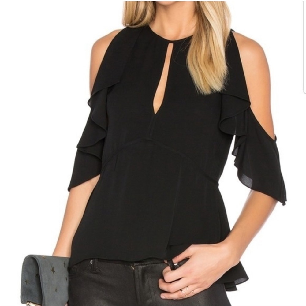 Cut out shoulder theory black peplum detail blouse, size P